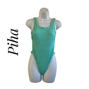 Piha Extra Small Size 4 Teal Blue Bikini One Piece High Cut Low Back